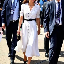 Принцесса Кейт высококачественное осеннее платье женское модное миди белое элегантное офисное женское двубортное платье с высокой талией Vestido