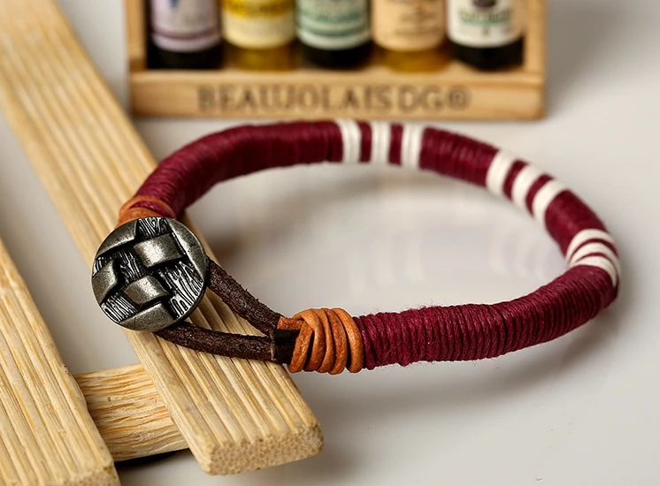 Кожаный браслет ручной работы, плетеный браслет, пряжка, пеньковая веревка, очаровательные модные ювелирные аксессуары - Окраска металла: 1