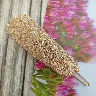 Shiny Gold Geometric Rhinestone Hair Clip Vintage Alloy Diamond For Women Party Metal Barrettes Bow Fashion Accessories