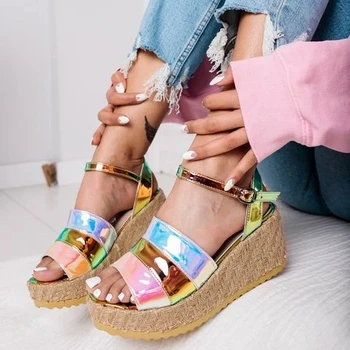

Women Summer Sandals Colorful Style Open Toe Non-slip Shoes Casual High Heel Platform Ladies Vintage Office Party Sandals 2020