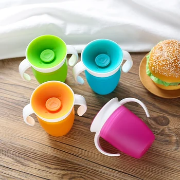 

Baby Trainning Feeding Safe Leakproof Cup 240ML 360 Degrees Rotated Cups With Double Handle Infant Water Bottle Hot
