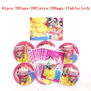 

Disney 61Pcs/31Pcs Hot Cartoon Six princesses Child Girls Birthday Wedding Flexible Bag Paper Cup Plate set Decoration Supplies