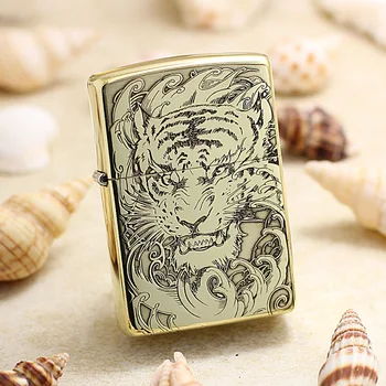 

Genuine Zippo oil lighter copper windproof Ferocious tiger 3D cigarette Kerosene lighters Gift With anti-counterfeiting code