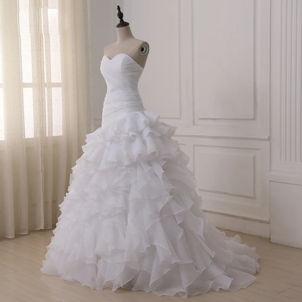 Eleagnt Mermaid Wedding Dresses Customized Sweetheart Sleeveless Pleats Ruffled Organza Bridal Gowns Vestidos de Novia 3
