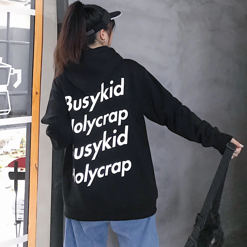 Harajuku Reflective Women Hoodie letter print Winter fashion Solid color hip-hop streetwear night shiny pullovers clothes