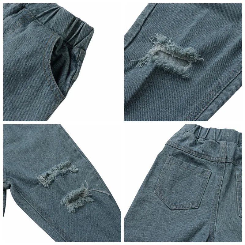 Весенне-осенние повседневные модные джинсы для малышей рваные джинсы детские брюки детские джинсовые штаны с принтом