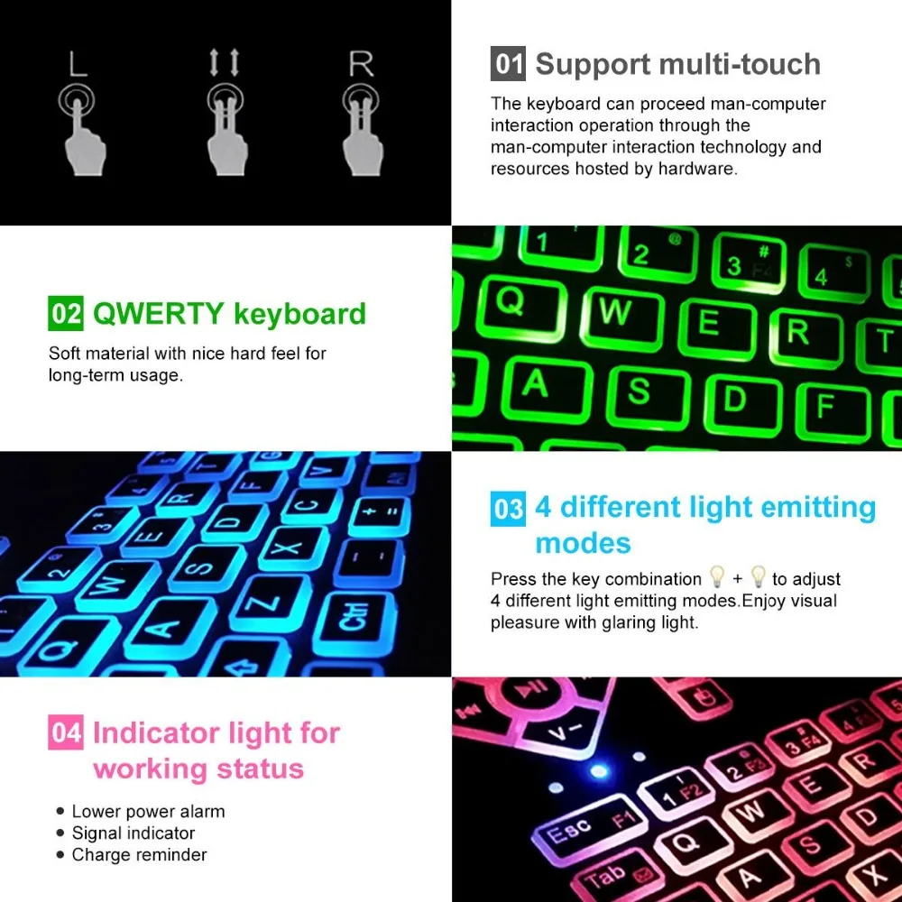 Q9 мини цветная Bluetooth беспроводная клавиатура RGB 3 вида цветов с подсветкой с сенсорной панелью Air mouse пульт дистанционного управления для Android tv Box Tablet