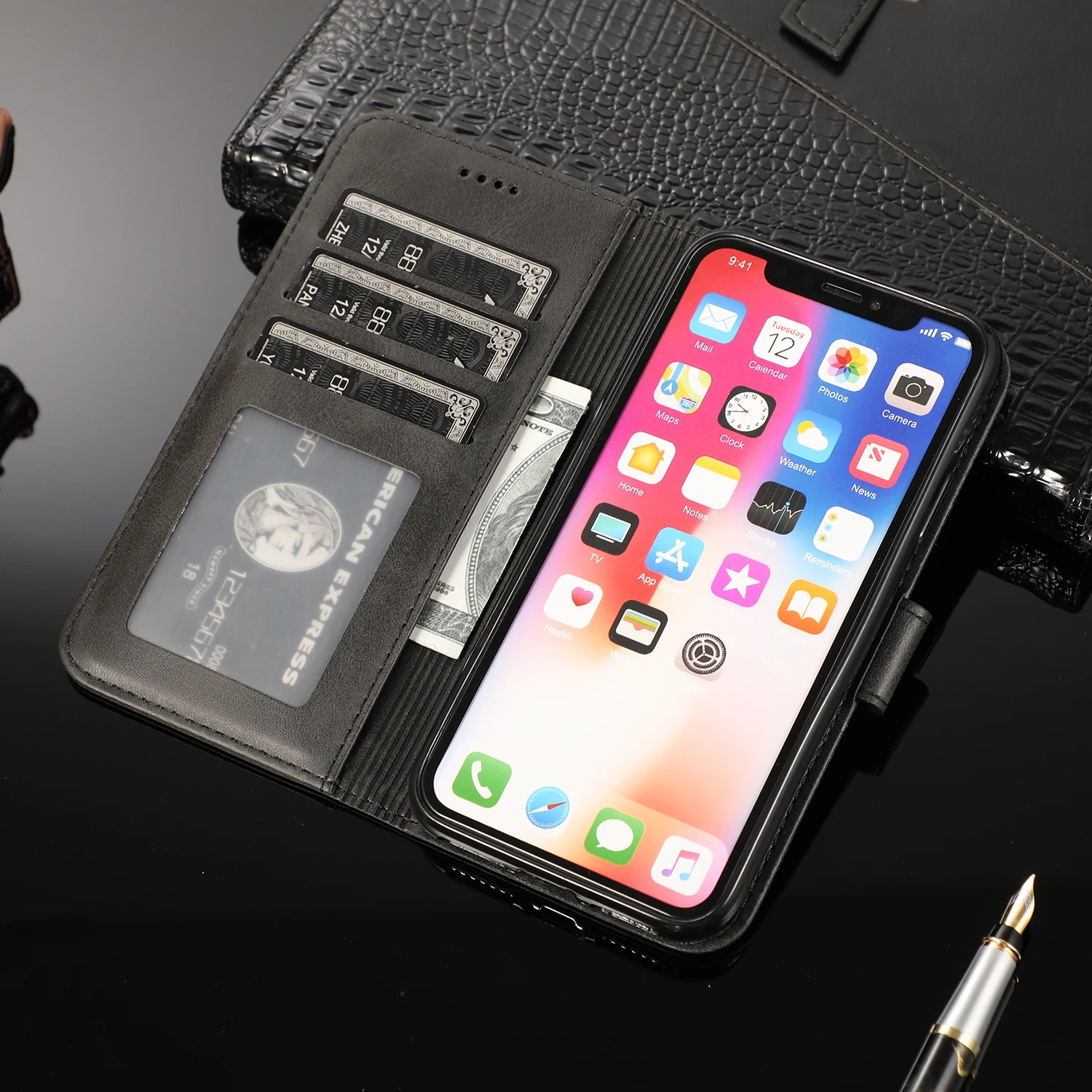 

For iPhone 5 5s X Xs Xr Xs Max Case Magnetic Leather Flip Stand Wallet Cover For iPhone 7 8 6 6s Plus 11 Pro Max Case Funda Etui