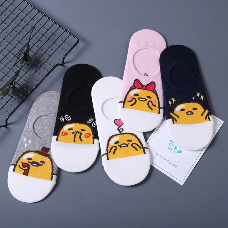 Корейский животных Gudetama Носки новинка вина женские хлопковые арт короткие носки