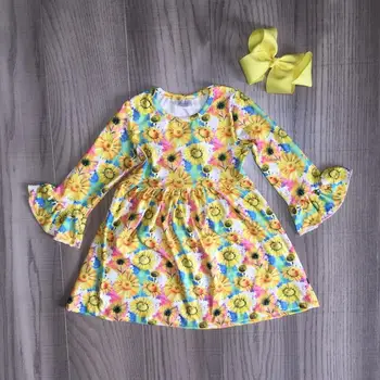 

baby girls fall winter floral dress girls tie dye dress kids sunflower dress with bow
