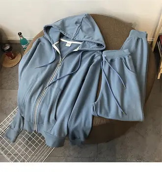 

Women's Autumn 2020 New Suit, Female Hooded Zip Sweater Female + Ankle Banded Pants Two-Piece Set