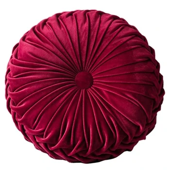 

Round Throw Pillow Handcrafted Velvet Home Decorative Back Pillow Cushion for Chair Couch Sofa Bed (Red)