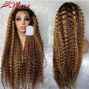 

Honey Blonde Curly Lace Front Wig Ombre Highlight Lace Frontal Wig Ombre Colored 13x6 Lace Front Human Hair Wigs For Women