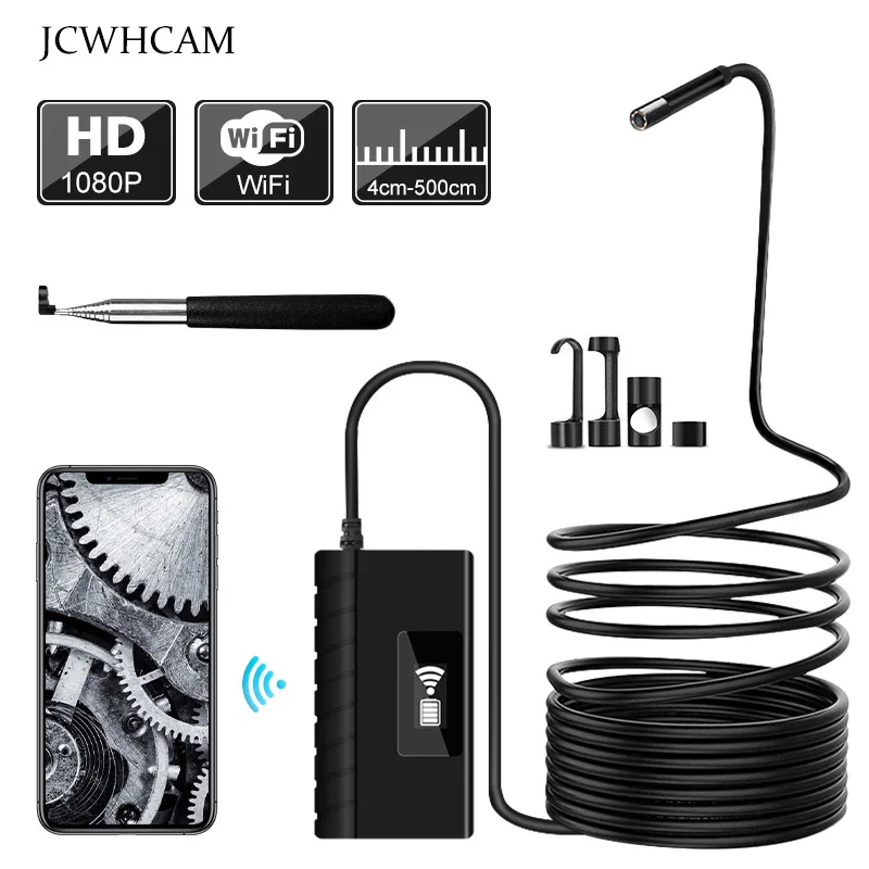 Lente endoscópica de 5,5mm para iPhone, Android, WiFi, endoscopio, Cable semirrígido, boroscopio telescópico impermeable, luz Led TubeCamera