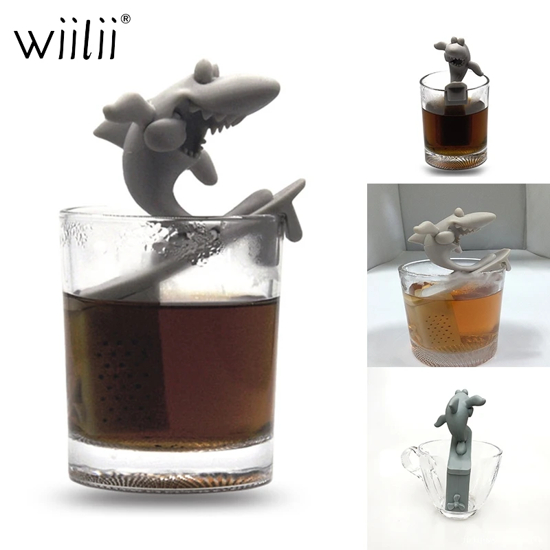 Силиконовый Фильтр для заварки чая в форме акулы, фильтр для рассыпчатых листьев, круче, чашка для глубокого чая, круче, травяные пакетики для заваривания специй