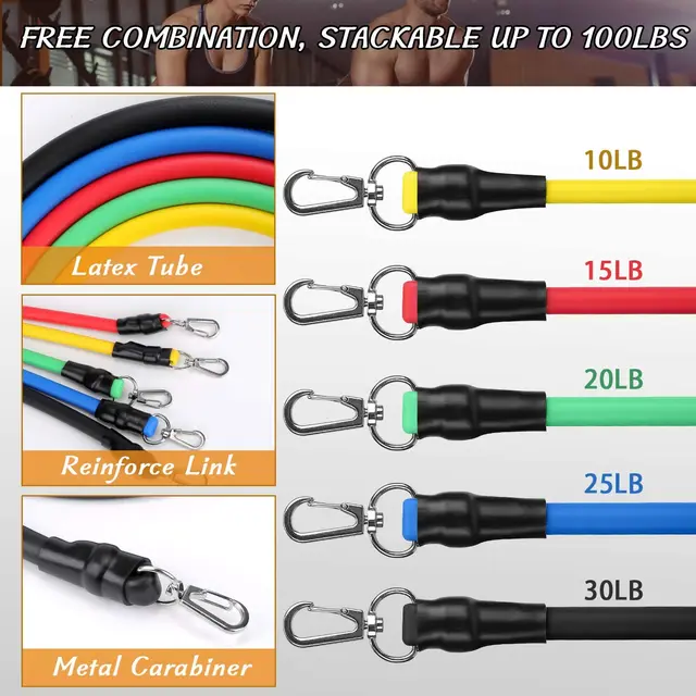 11 Pcs Resistance Bands Set Crossfit Training Exercise Yoga Tubes Pull Rope Rubber Expander Elastic Bands Fitness with Carry Bag 3