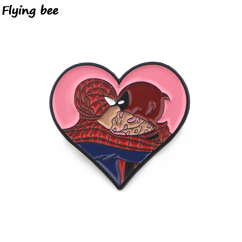 

Flyingbee Deadpool Kiss Funny Cartoon Enamel Pin For Clothes Bags Backpack badge Funny Cute Brooch Shirt Lapel Pins X0404