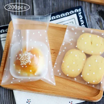 

200pcs Cellophane Bags With Adhesive Clear Cookie Bags Self Adhesive Treat Bags Polka Dots Sealing Bags For Bakery Candy Wedding