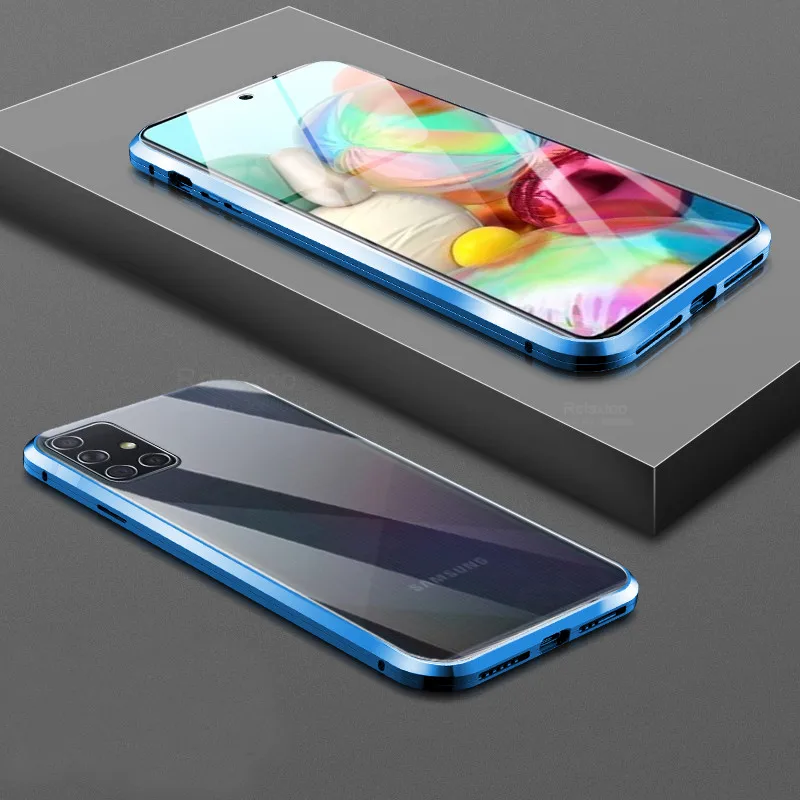 Магнитный металлический двухсторонний чехол для samsung galaxy a51 a71 a10 a20 a30 a50 s m30s a70