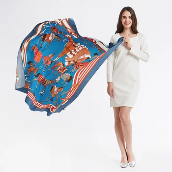 

130*130cm TOP Silk Horse group luxurious Scarves Women Foulard Square Hijab Scarf Ladies Shawl wrap muffler pareo female hijab