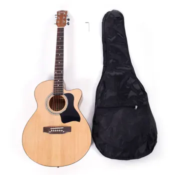 

new Glarry GT306 39 inch Spruce Front Cutaway Folk Guitar with Bag & Board & Wrench Tool Glossy Edge Bur