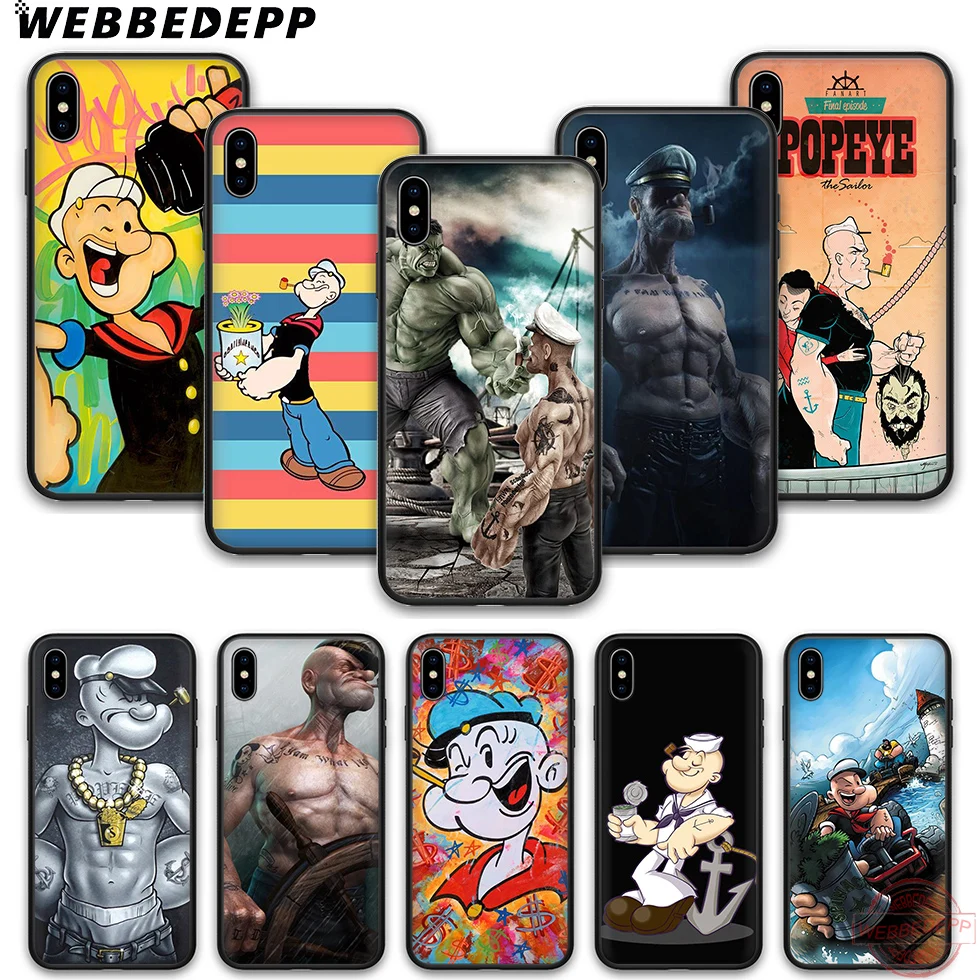 WEBBEDEPP Popeye Soft Silicone TPU Phone Case for iPhone 5 6 7 8 Plus X XS XR Max 11proMax |