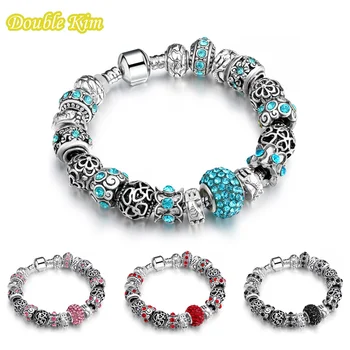 

Charms Bracelet Color Crystal Alloy Inlaid Zircon Sliver-chain Many Big Beads Brand Bracelets for Pulseira Wife Vintage DIY Gift