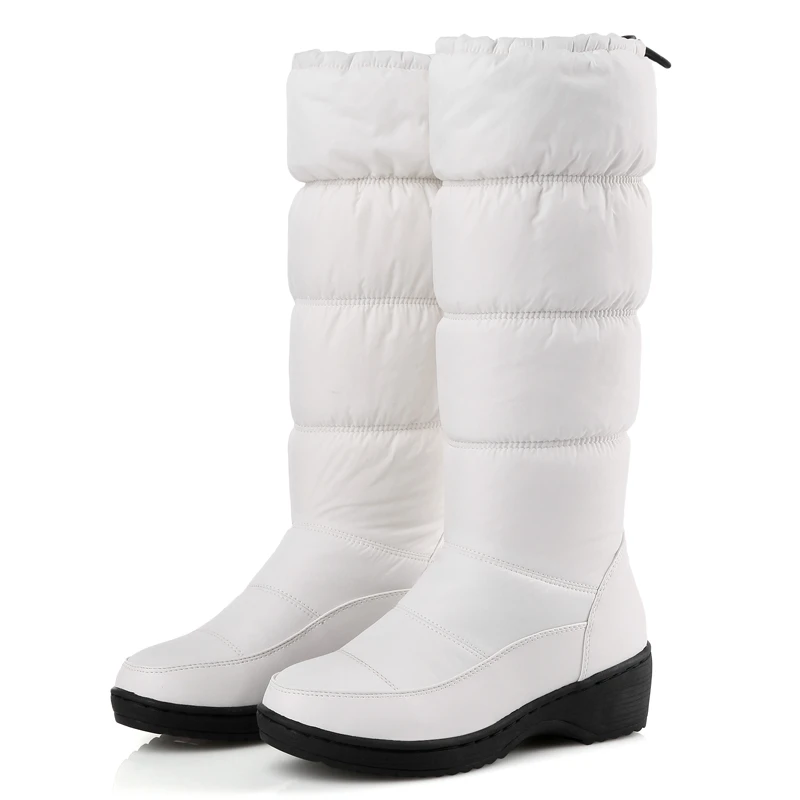 Beige Зимние сапоги на платформе; женская зимняя обувь на плоской подошве; модные женские сапоги до середины икры черного, синего, бежевого цвета с плюшевой подкладкой и круглым носком; E145 - Цвет: Beige