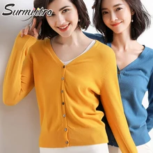 Женский кардиган с v-образным вырезом SURMIITRO, осенне-зимний вязаный кардиган до талии, элегантный стретч-трикотаж, S-2XL