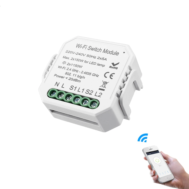 

MoesHouse 2 Gang 2 Way WIFI Smart Light Switch Diy Breaker Module Smart Life APP Remote Control Working with Alexa Google Home