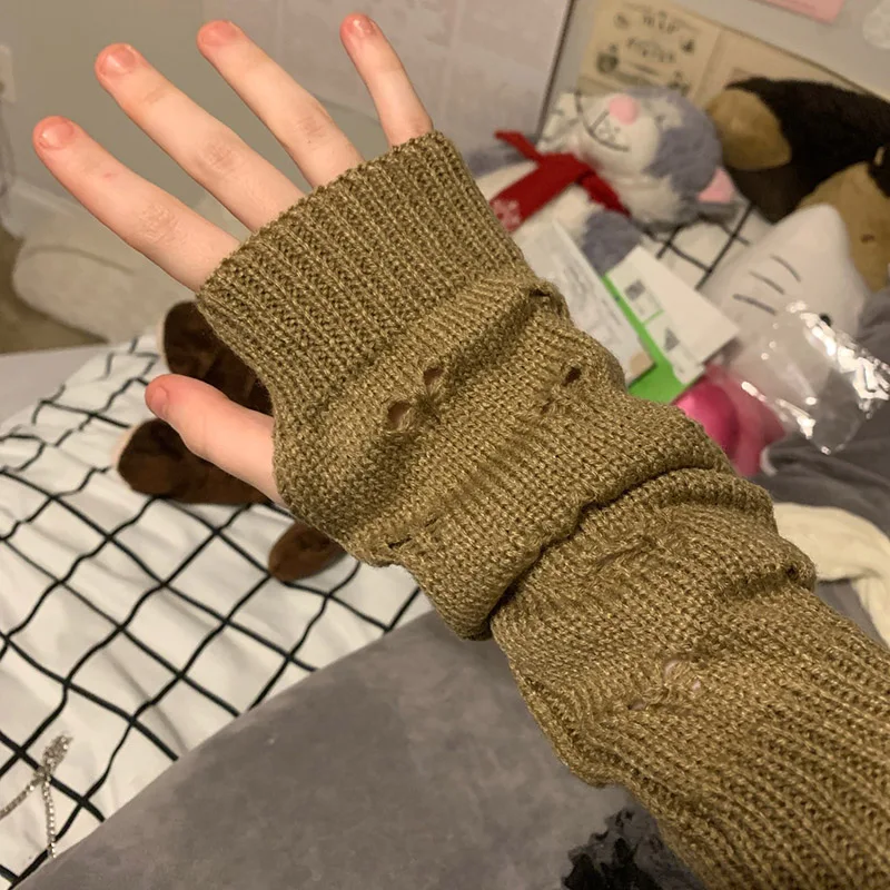 Women Gloves Fashion Long Gloves Arm Crochet Warmer Knitting Hollow Mitten Warm Fingerless Christmas Accessories Gift