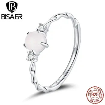 

BISAER Ring 100% 925 Sterling Silver Moonstone Finger Rings Women Wedding Bridal Jewelry Bijoux Gift GXR689