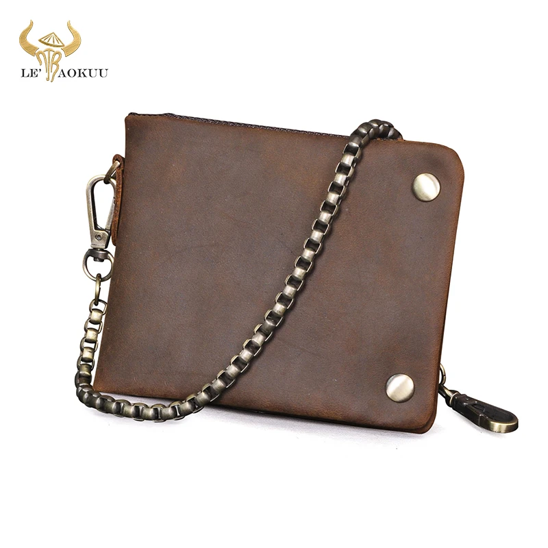 Male Luxury Top Quality Leather Retro Gift Horizontal Organizer Travel Card Holder Men's Wallet Chain Slim Purse Designer 1003