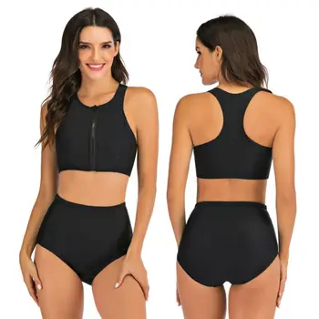 

Women Surf Swim Sexy Two Piece Swimsuit Sportswear Rash Guard Zip Front Swimwear