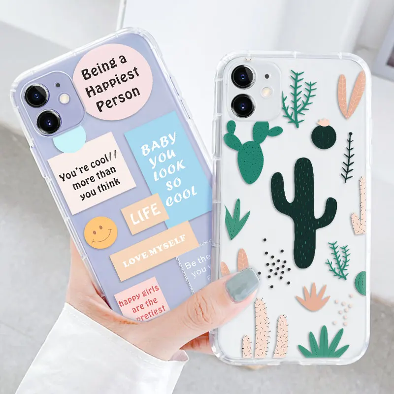

For Iphone 11 12 Pro Max Cartoon Clear Case For iPhone XR SE 2020 XS X 7 8 Plus Mini 6 6S Luxury Simple Cartoon Silicone Cases