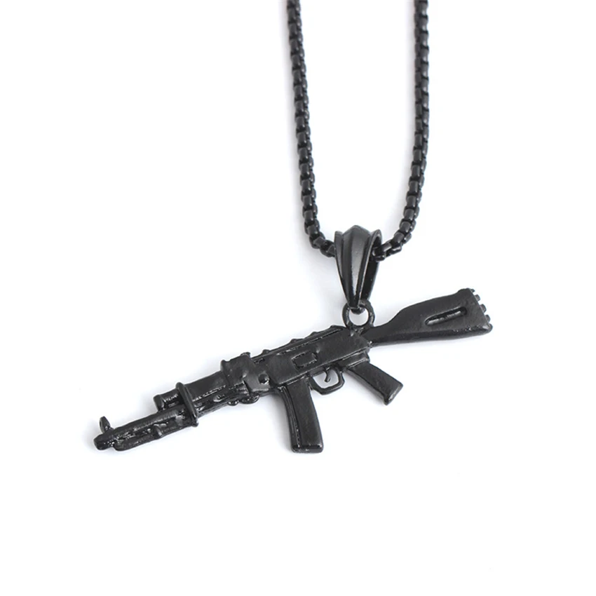 Hip Hop Refined Stylish Iced Out Gold Silver Color Alloy AK 47 Gun Pendants Necklace For
