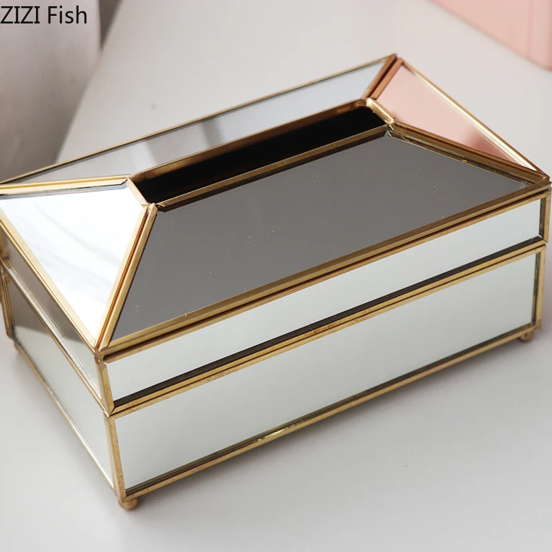 Современный стиль зеркальный стеклоткань коробка обшивка процесс тканевая коробка для хранения настольный для домашнего пользования декоративная ткань коробка