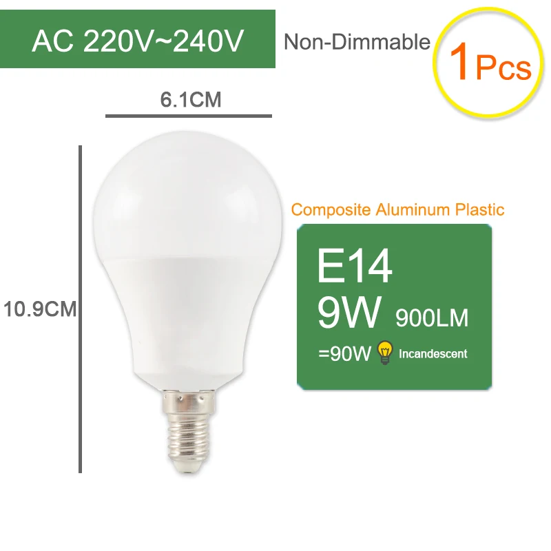 Kaguyahime 1 шт./5 шт E14 E27 9W Dimmable высокой яркости E27 светодиодный светильник 220V светодиодный лампы светодиодный светильник лампады Lamparas Bombillas ампулы 6 Вт - Emitting Color: E14 9W 1pc