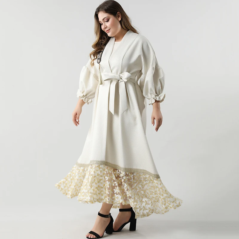 2021 Abaya Long Spring Womens Dresses Butterfly Sleeve Large Plus Size Fashion Elegant Sashes Stitching Mesh Maxi Party Dress | Женская