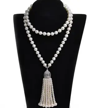 

Free shipping Long 100% real Natural pearl Necklace suitable for wedding and party 32inch