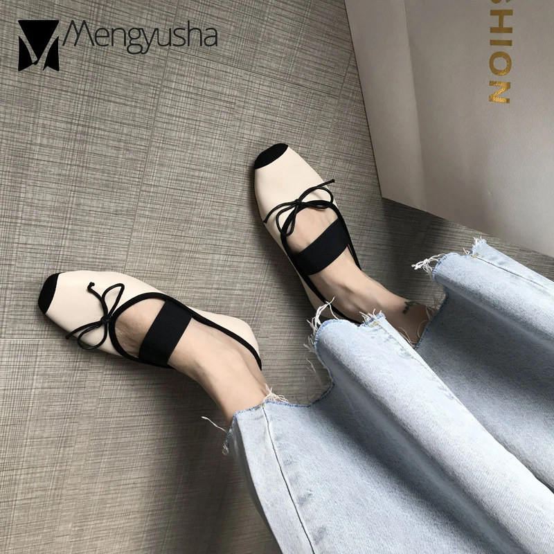 

Elastic Band Mary Jeans Women Pig Toe Flats Mixed Color Ballet Shoes Woman Bow Moccasins Slip On Loafers Foldable Roll-Up Shoes
