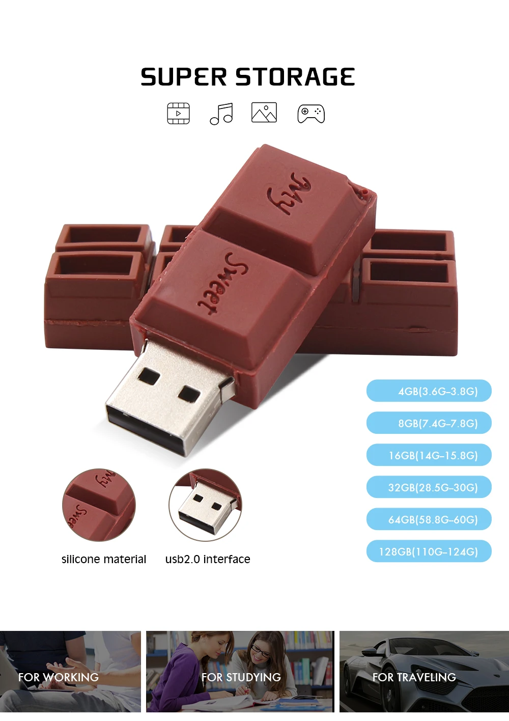 Сладкий шоколад usb флеш-накопитель 8 ГБ 16 ГБ 32 ГБ 64 ГБ белый зуб карта памяти флеш-накопитель лучший подарок usb