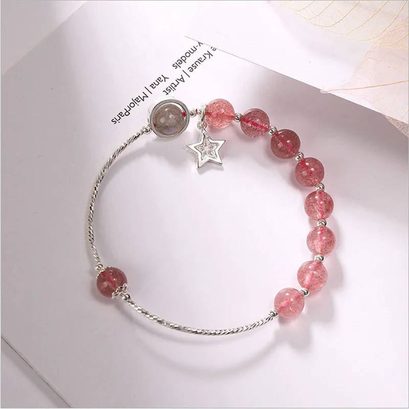 

Not Fake S925 sterling silver gemstone retro vintage authentic beads best quality belief religion Strawberry Quartz Bracelet