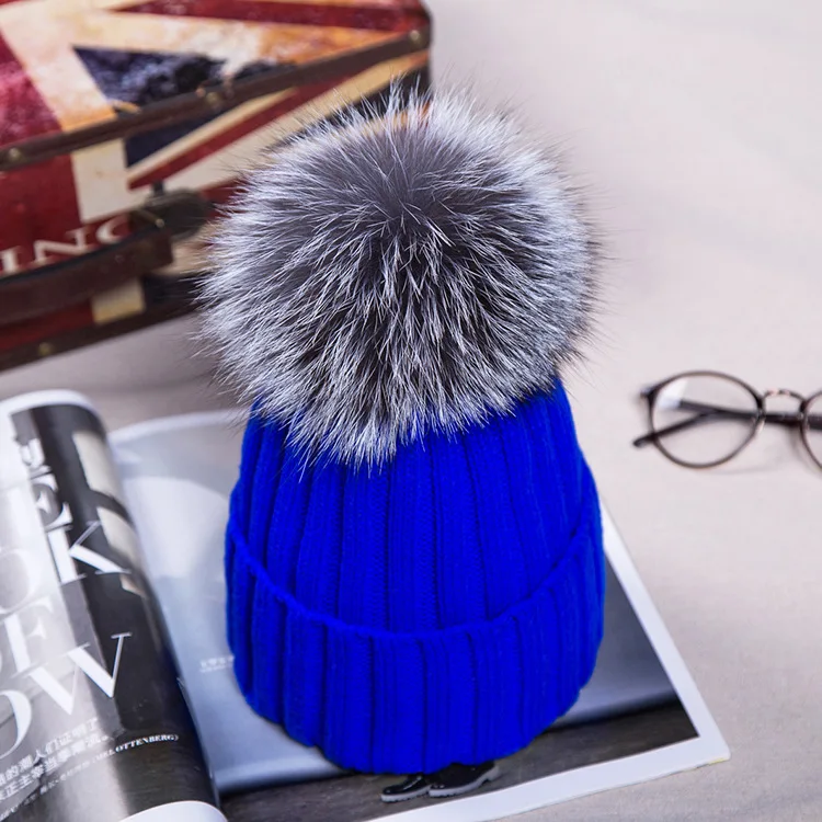 Winter Warm Female Fur Pom Poms hat Spring Hat For Women Girl 's Hat Knitted Beanies Cap Hat Thick Women Skullies Beanies - Цвет: 5