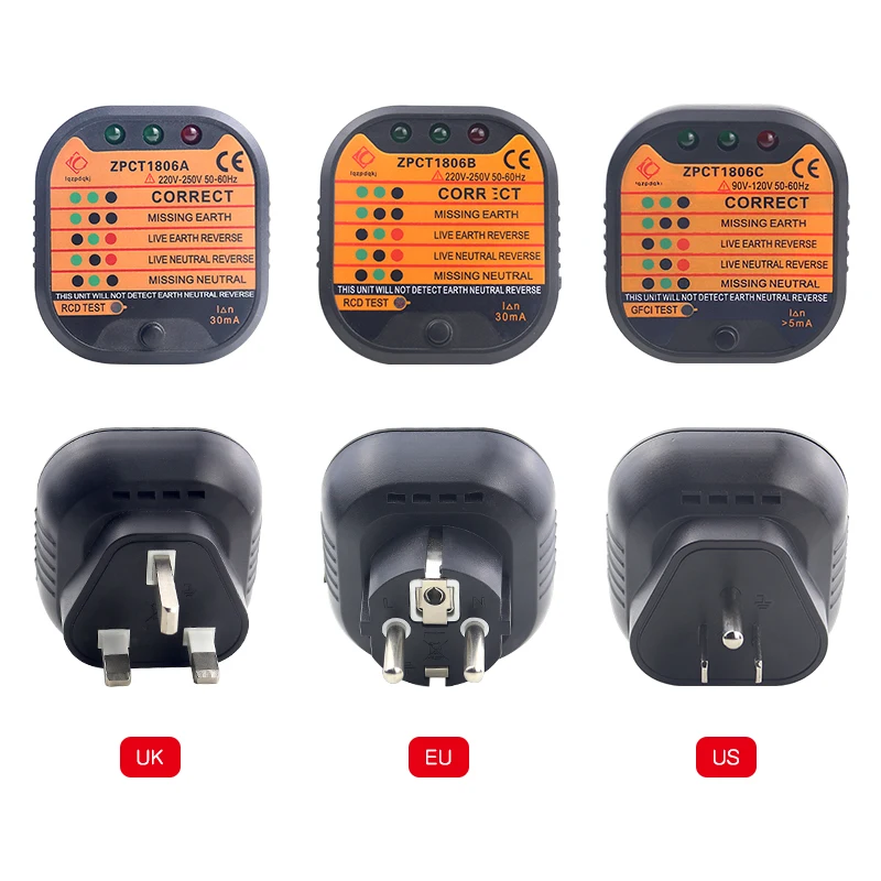1 PC EU UK US Outlet Socket Tester Detector Circuit Polarity Voltage Plug Breaker Ground Zero Line Switch 3