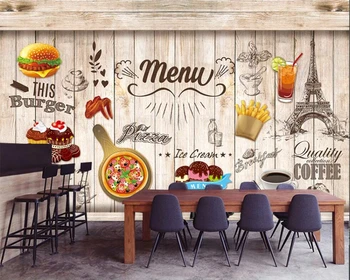 

beibehang Free shipping hand painted western restaurant burger shop tooling background wall large painting 3d bedroom wallpaper