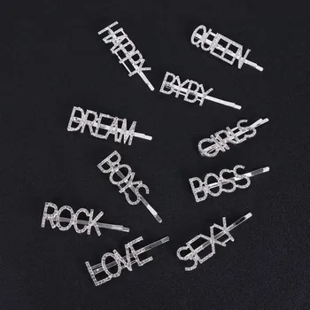 

10pcs Rhinestone Letters Hair Clips Side Clips Barrettes Bobby Pin Hair Pins for Ladies Girls