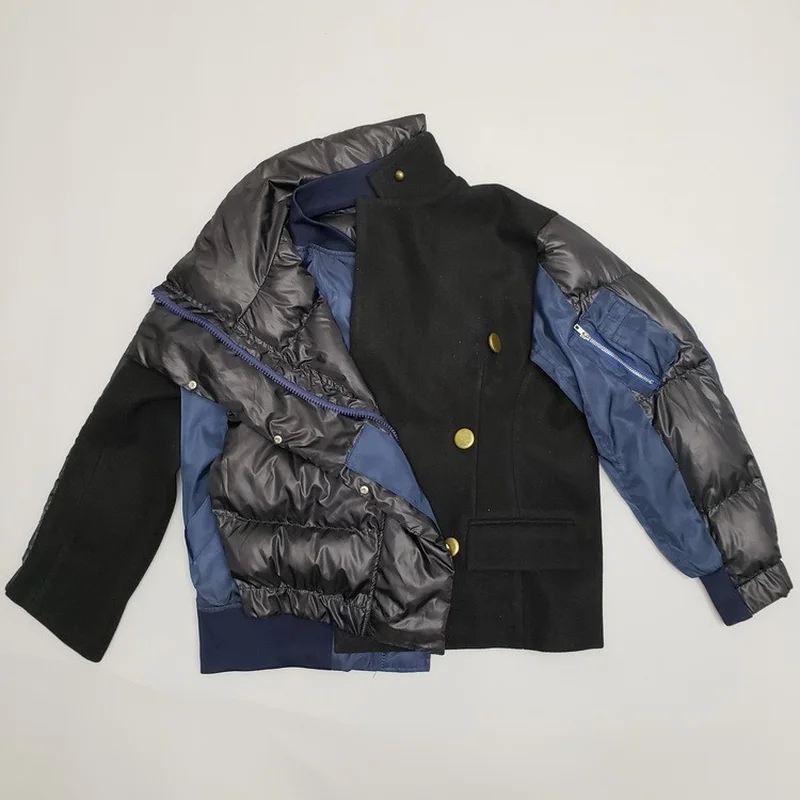 Thick Outwear Cotton Parka Zipper Loose Plus Size Warm Streetwear Black Woolen Patchwork Winter Jacket Woman Coat L202