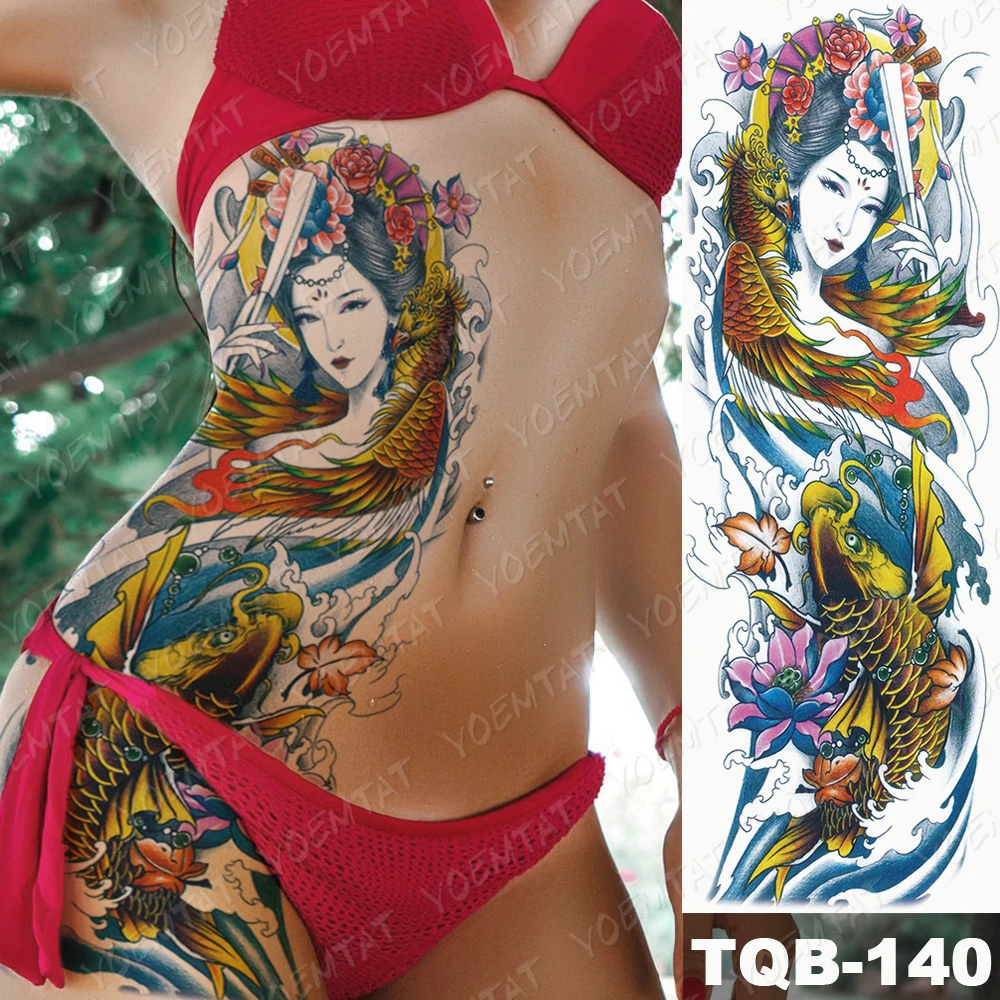 Large Arm Sleeve Tattoo Japanese Geisha Waterproof Temporary