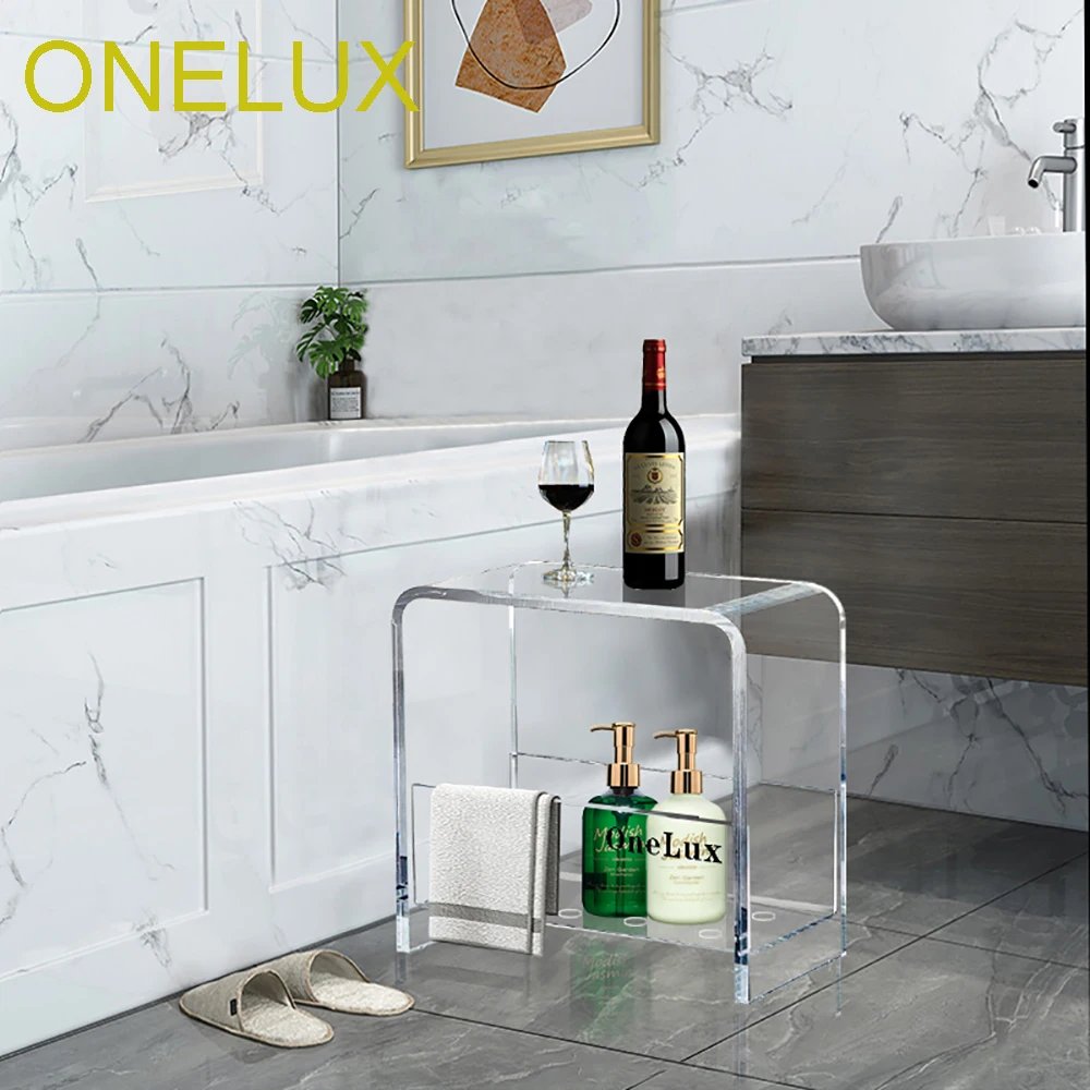 Waterfall Clear Acrylic Vanity Bathroom Shower Stool,lucite U-shaped Side Table With Additonal Shelf - Bathroom Chairs & Stools - AliExpress Waterfall Clear Acrylic Vanity Bathroom Shower Stool,Lucite U-Shaped Side Table With Additonal Shelf - Bathroom Chairs & Stools - Aliexpress